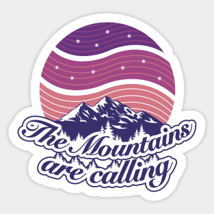 The mountains are calling vintage graphic font & purple twilight starry night sky Sticker